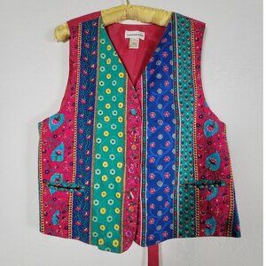 Vintage Suburbans Women Vest Jacket Size 12 Multicolor Floral Hippie Cottagecore